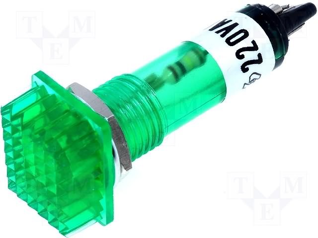Neonu Indikatora lampiņa, 220V, 12x16x45mm, zaļā krasā
