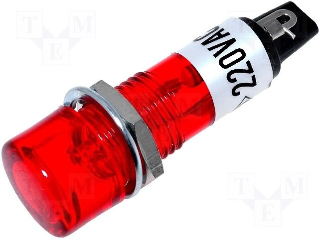 Neonu Indikatora lampiņa, 220V, 12x37.5mm, sarkanā krasā