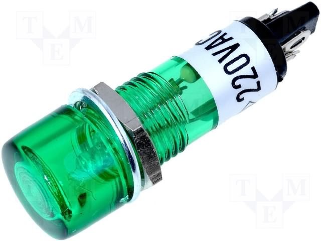 Neonu Indikatora lampiņa, 220V, 12x37.5mm, zaļa krasā
