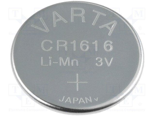 CR1616 litija baterija, 3.0V, Ø16x1.6mm, VARTA, 2.20g.