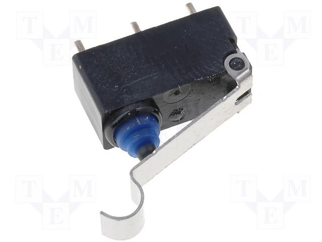 Mikropārslēdzējs ar sviru (ar izliekto galu) L=15mm, SPDT, ON-(ON), 0.1A/125VAC, 2A/12VDC, IP67, 13.3x5.3x9.3mm, PCB, OMRON