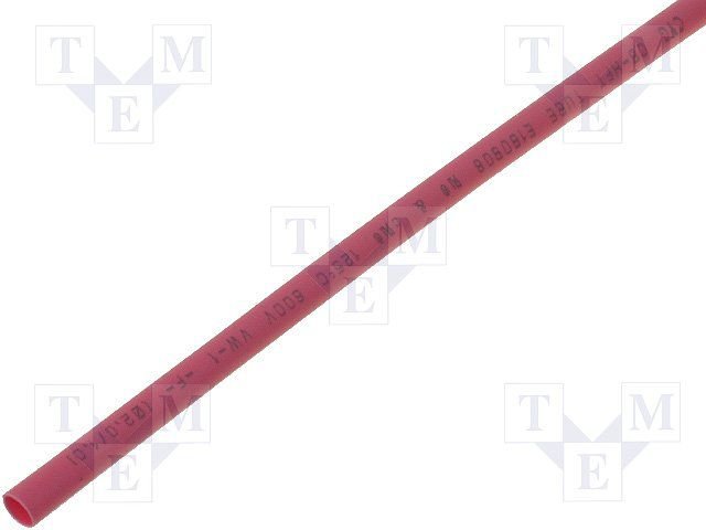 Termosarūkšs kembriks, Ø1.6mm=>0.8mm, 2:1, sarkanā krasa, 1m