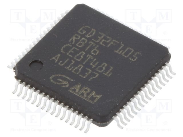GD32F105RBT6 SMD Mikroshēma ARM microcontroller, SRAM: 64kB, Flash: 128kB, 3.3VDC, LQFP64