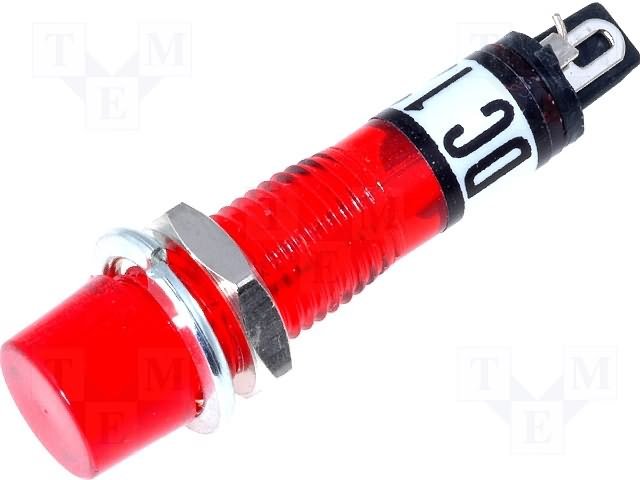Neona Indikatora lampiņa, 12V, 7.5x32.8mm, sarkanā krasa