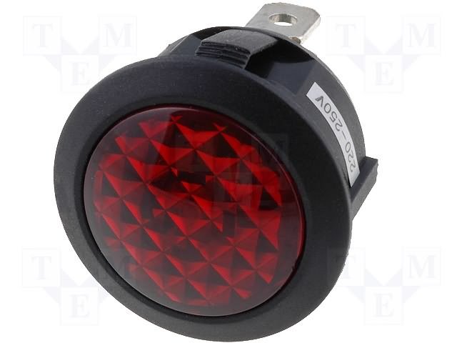 Neona Indikatora lampiņa 220V AC snap-in, sarkana krasa