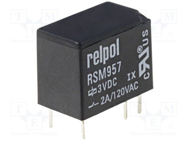 Relejs DC3V, SPDT, 2A/120VAC, 2A/24VDC, 60R(50mA), IP64, viens kontakts uz pārslēgšanu, 12.6x10x7.8mm, RELPOL
