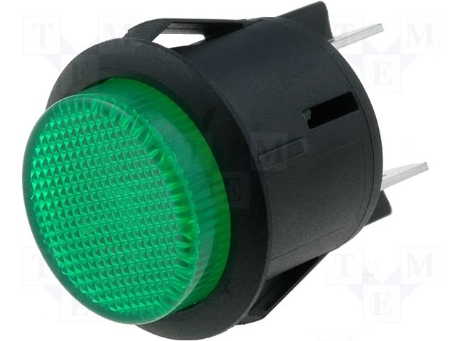 Poga DPST-NO, OFF-ON, 20A/12VDC, LED12VDC, Ø26x27mm, zaļā krasa, ar fiksaciju