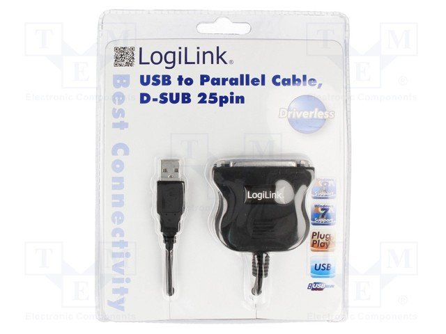 USB štekers/LPT (D-Sub 25pin) ligzda, konverters ar vadu, 1.8m