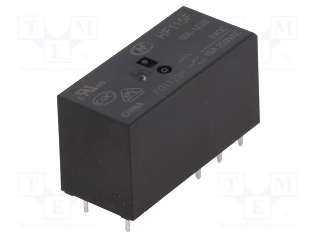 Relejs DC6V, SPDT, 16A/250VAC, 16A/24VDC, 90R(66.6mA), viens kontakts uz pārslēgšanu, 29x12.7x15.7mm, HONGFA RELAY