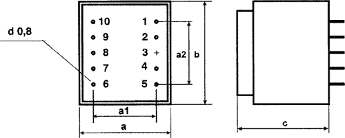 Transformators 400V=>24V, 660mA, 16VA, 47x57x39mm