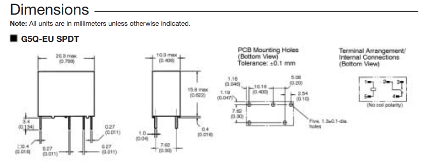 Relejs DC5V, SPDT, 10A/250VAC, 5A/30VDC, 63Ω(79,4mA), viens kontakts uz pārslēgšanu, 20.3x10.3x15.8mm, OMRON