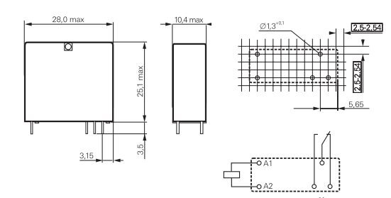 Relejs DC12V, SPDT, 5A/250VAC, 5A/24VDC, 330R(36mA), viens kontakts uz pārslēgšanu, 28x10.4x25.1mm, TE Connectivity