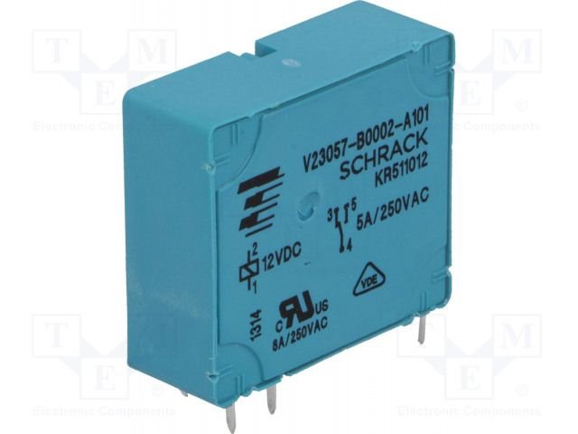 Relejs DC12V, SPDT, 5A/250VAC, 5A/24VDC, 330R(36mA), viens kontakts uz pārslēgšanu, 28x10.4x25.1mm, TE Connectivity