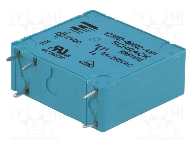 Relejs DC12V, SPDT, 5A/250VAC, 5A/24VDC, 330R(36mA), viens kontakts uz pārslēgšanu, 28x10.4x25.1mm, TE Connectivity