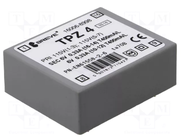 Transformators 115VAC/230VAC=>2x6V, 2x330mA, 4VA, 44x53x19mm, Pēc iepriekšēja pasūtījuma