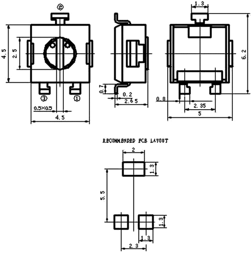 10K SMD pieskaņošais horizontalais rezistors 250mW, 4.5 x 4.5 x 2.55mm