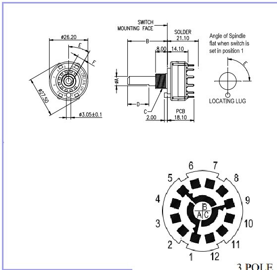 Galetes parslēdzejs 4=>3 kontakts, 0.15A/250V, THT, BBM (non-shorting)