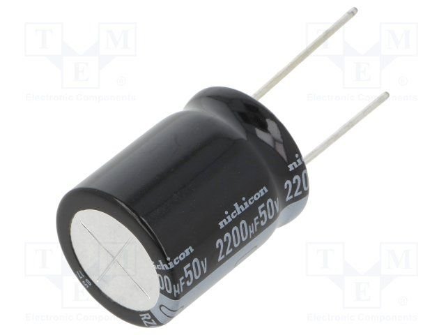 2200/50V, 105C, Ø20x25mm, ±20%, Kondensators elektrolītisks, 1000h, NICHICON, ar lokanien izvadiem