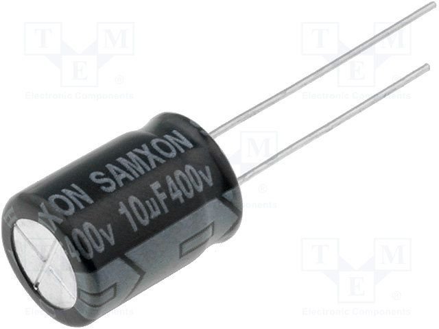 10/400V 105C, Ø10x14.5mm, ±20%, Kondensators elektrolītisks, 2000h, SAMXON, ar lokanien izvadiem