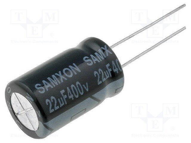 22/400V, 105C, Ø12.5x20mm, ±20%, Kondensators elektrolītisks, 2000h, SAMXON, ar lokaniem izvadiem