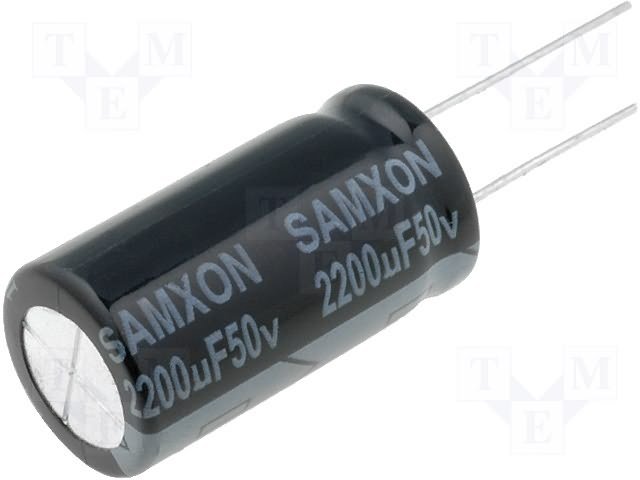 2200/50V, 105C, Ø16x35.5mm, ±20%, Kondensators elektrolītisks, 2000h, SAMWHA, ar lokaniem izvadiem