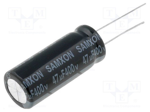 47/400V, 105C, Ø12.5x30mm, ±20%, Kondensators elektrolītisks, 2000h, SAMXON, ar lokaniem izvadiem