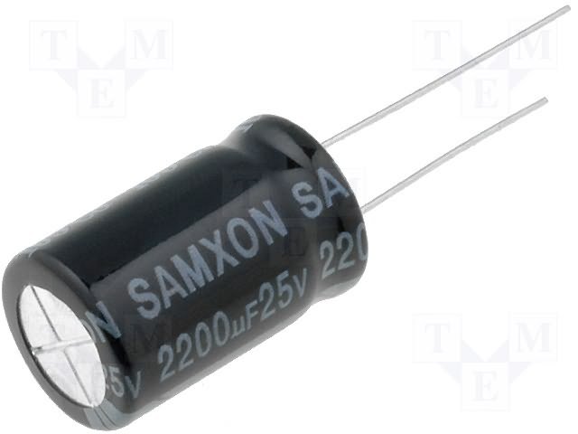 2200/25V, 105C, Ø12.5x25mm, ±20%, Kondensators elektrolītisks, 2000h, SAMWHA, ar lokanien izvadiem