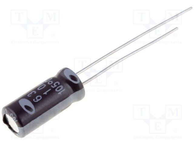 10/63V 105C, Ø5x11mm, ±20% Kondensators elektrolītisks, 2000h, SAMWHA, ar lokanien izvadiem