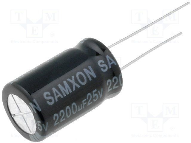 2200/25V, 105C, Ø12.5x20mm, ±20%, Kondensators elektrolītisks, 2000h, SAMXON, ar lokanien izvadiem