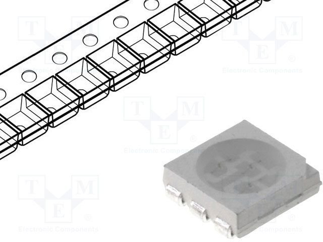 Gaismas diode SMD, aukstā balts(5000K-6500K), 5050, 18-20lm, 2.8...3.8V/60mA, 120grad., 3 atseviškas LED vienā korpusā, PLCC6