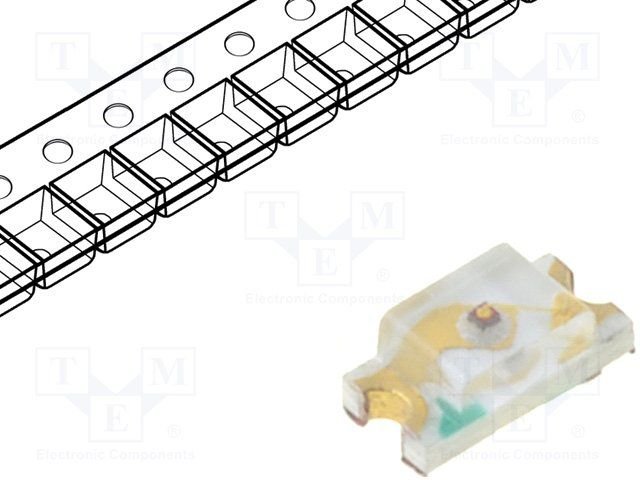 Gaismas diode SMD, sarkans, 0603(1.6x0.8mm), 50-170mcd, 1.6...2.4V/5mA, 620...630nm, 120grad., 0603