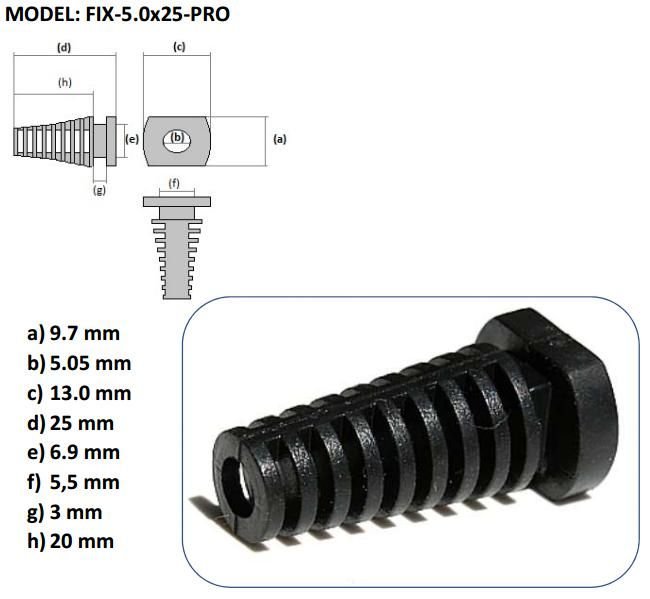 Kabeļu ievade, amortizators, Dvad=5.05mm, L=25mm