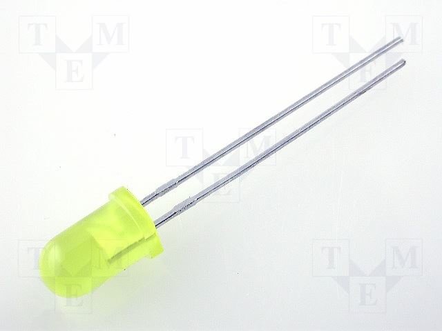 5mm, dzeltena, 650...1200mcd, 30°, 2...2.5V/20mA, 595nm, gaismas diode