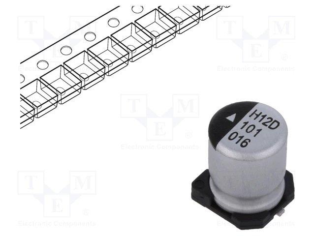 100/16V SMD 125C, Ø6.3x8mm, elektrolitiskais kondensators, 1000h, KYOCERA AVX