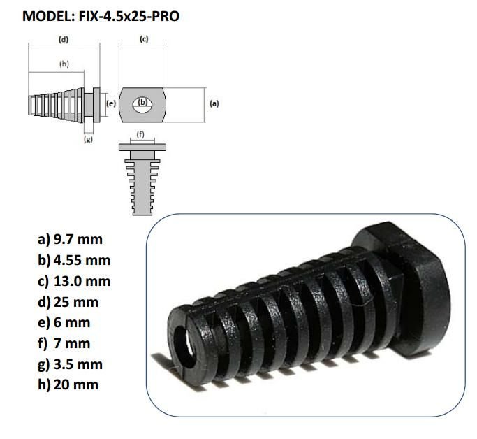 Kabeļu ievade, amortizators, Dvad=4.55mm, L=25mm