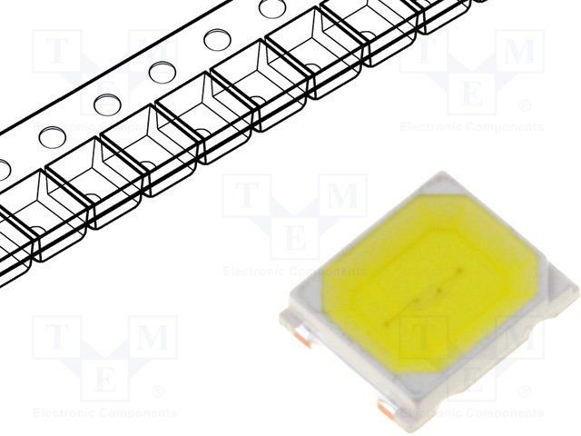 Gaismas diode SMD, aukstā balts(5000-6500K), 3528, 20-27lm, 2.8...3.8V/60mA, 120grad., PLCC2