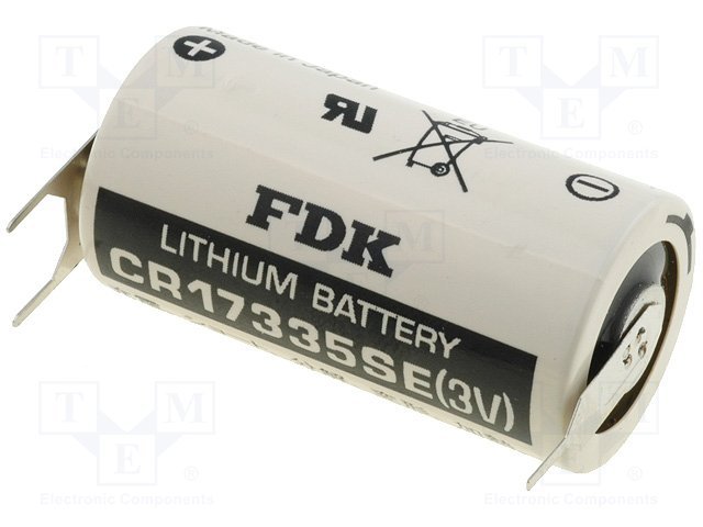 Litija baterija ar cietām kājiņām, 3.0V, 2/3A, 2/3R23, 17335, Ø17x33.5mm, 1800mAh, 20g