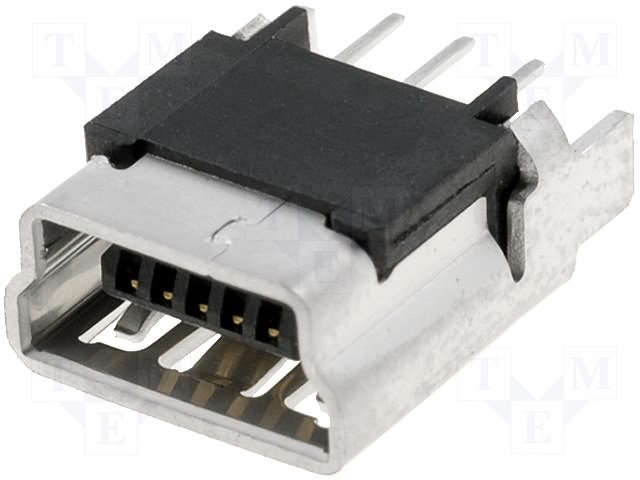 MiniUSB B ligzda 5 pin, vertikala veida, PCB