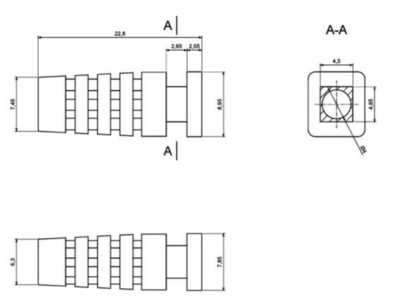 Kabeļu ievade, amortizators, Dvad=4mm, L=22.6mm