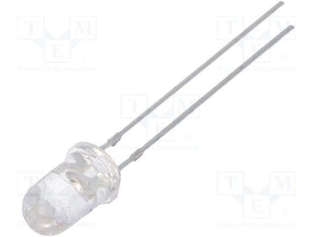 5mm, ultraviolets, 380...390nm, 8...10mW, 15grad., 3...3.8V/20mA, gaismas diode