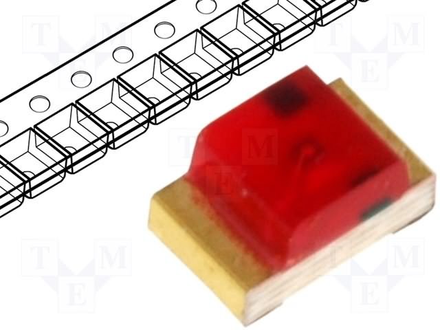 Gaismas diode SMD, sarkans, 0805(2x1.25mm), 5...12mcd, 2...2.5V/20mA, 625nm, 120grad., 0805