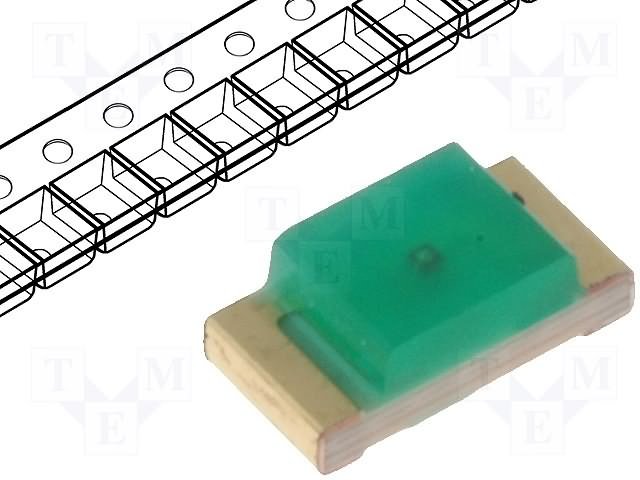 Gaismas diode SMD, zaļš, 1206(3.2x1.6mm), 3.2...12.5mcd, 2.2...2.5V/20mA, 565nm, 120grad., 1206