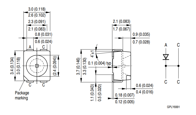 Gaismas diode SMD, dzeltens, 3528, 560...1400mcd, 580-595nm, 1.9...2.5V/50mA, 120grad., 3.4x3x2.1mm, kopējs katods, PLCC4