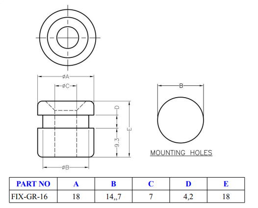 Kabeļu ievade gumijas d=7/D=14.7/h=4.2mm