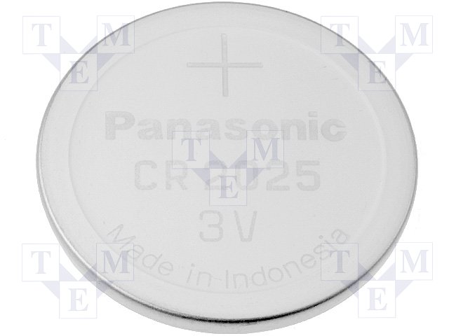 CR2025 litija baterija, 3.0V, Ø20x2.5mm, PANASONIC, 3.60g.