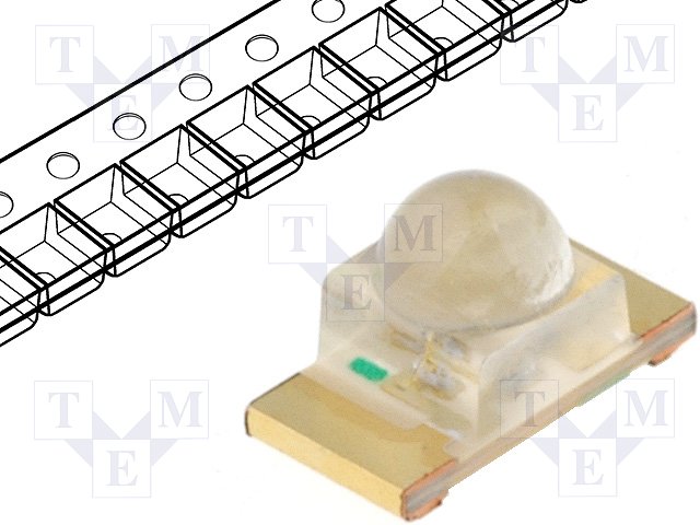 Gaismas diode SMD, zils, 1206, 180...350mcd, 470nm, 3.3...4.0V/20mA, 3.2x1.6x1.8mm, 40grad., lēca, 1206