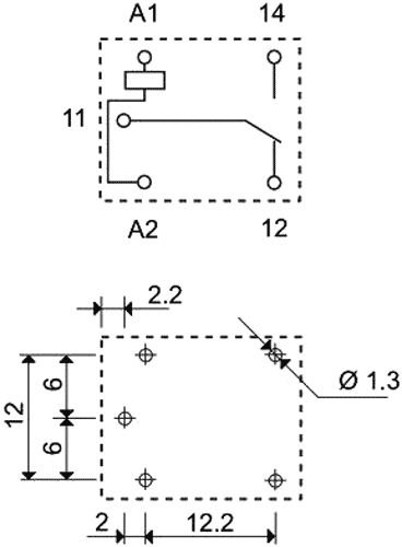 Relejs DC5V, SPDT, 10A/250VAC, 10A/30VDC, 70Ω(72mA), viens kontakts uz pārslēgšanu, 19x15.5 x15.5mm, FINDER