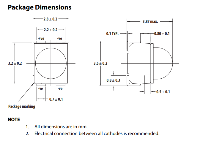 Gaismas diode SMD, oranžs, 3528, 2180-2800mCd, 2...2.6V/70mA, 600-610nm, 120grad., kopējs anods, PLCC4