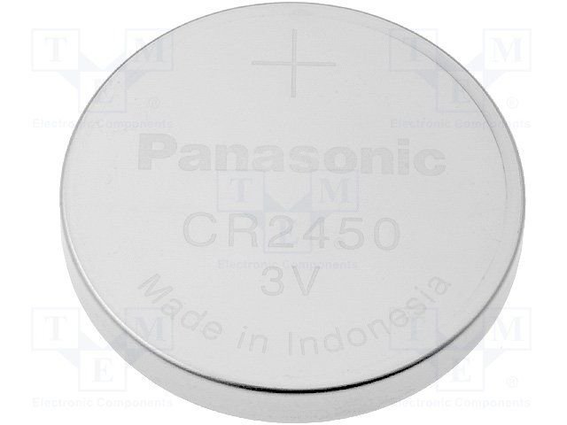 CR2450 litija baterija, 3.0V, Ø24x5.0mm, PANASONIC, 6.83g.