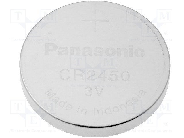 CR2450 litija baterija, 3.0V, Ø24x5.0mm, PANASONIC, 6.83g.